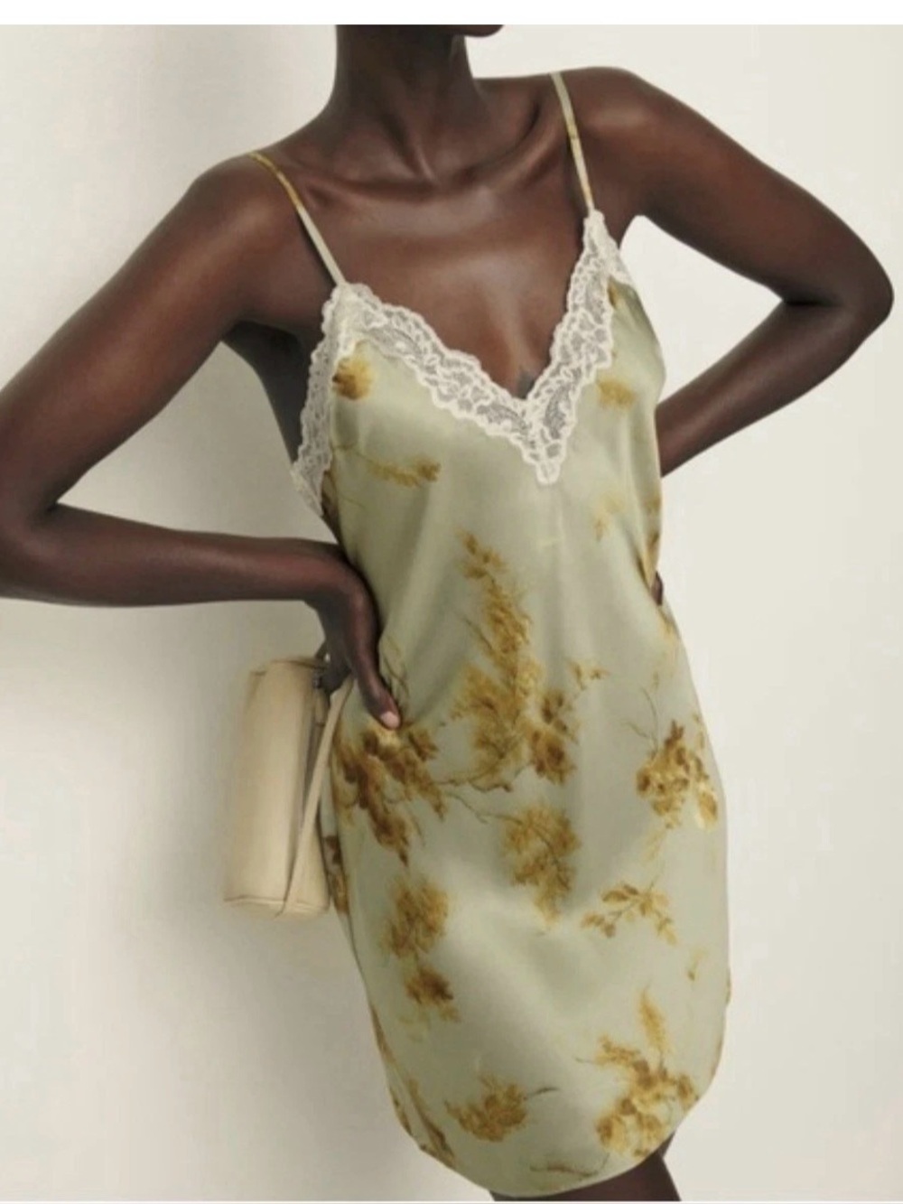 REFORMATION MARINA SILK GOLDEN LACE SLIP DRESS LARGE